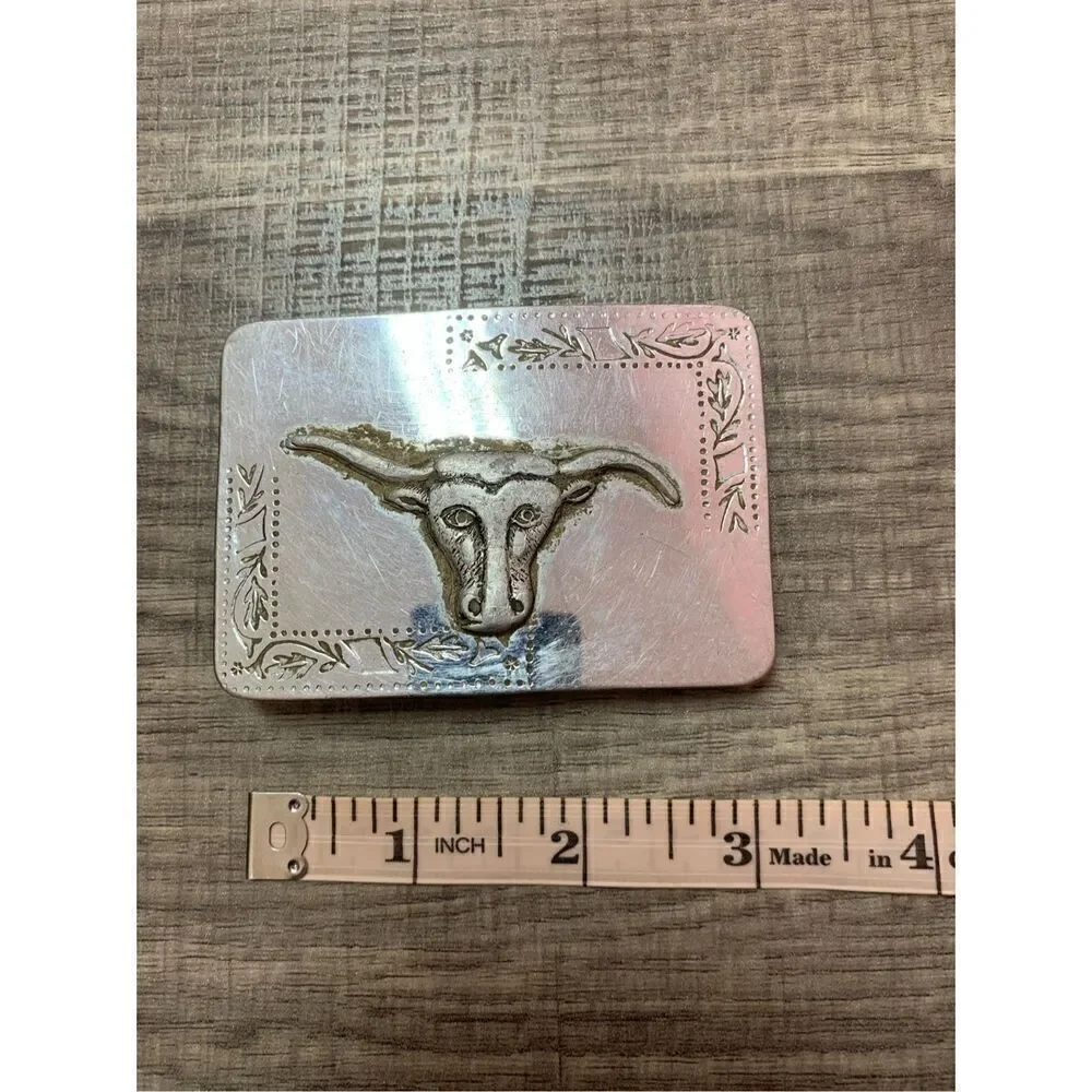 Vintage Steer Head Longhorn Western Belt Buckle - Silver